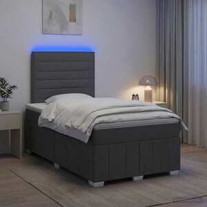 Imagine vidaXL Pat cu arcuri LED și saltea Gri închis 120 x 200 cm Țesătură