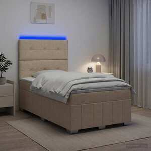 Imagine vidaXL Pat cu arcuri LED și saltea Crem 120 x 200 cm Țesătură