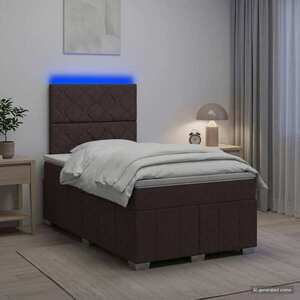 Imagine vidaXL Pat cu arcuri LED și saltea Maro închis 120 x 200 cm Țesătură