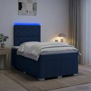 Imagine vidaXL Pat cu arcuri LED și saltea albastru 120 x 200 cm Țesătură