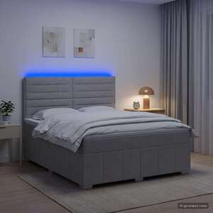 Imagine vidaXL Pat cu arcuri LED și saltea Gri deschis 140 x 190 cm Țesătură