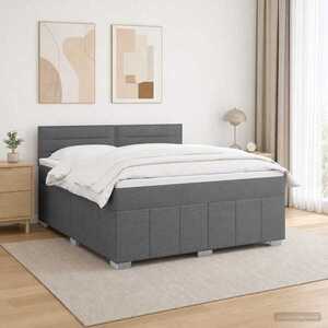 Imagine vidaXL Pat cu arcuri LED și saltea Gri închis 140 x 190 cm Țesătură