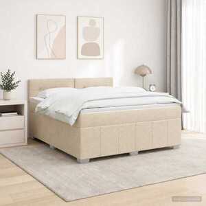 Imagine vidaXL Pat cu arcuri LED și saltea Crem 140 x 190 cm Țesătură