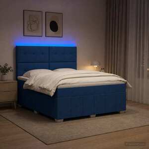 Imagine vidaXL Pat cu arcuri LED și saltea albastru 140 x 190 cm Țesătură