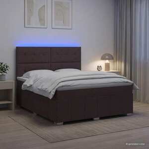 Imagine vidaXL Pat cu arcuri LED și saltea Maro închis 140 x 200 cm Țesătură