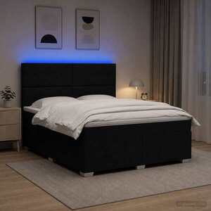Imagine vidaXL Pat cu arcuri LED și saltea Negru 160 x 200 cm Țesătură