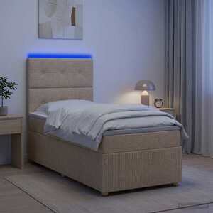 Imagine vidaXL Pat cu arcuri LED și saltea Crem 90 x 190 cm Țesătură