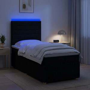 Imagine vidaXL Pat cu arcuri LED și saltea Negru 90 x 200 cm Țesătură