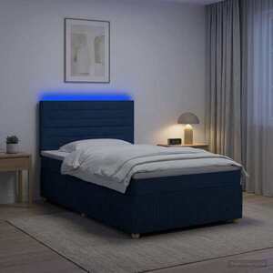 Imagine vidaXL Pat cu arcuri LED și saltea albastru 90 x 200 cm Țesătură