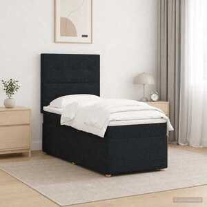 Imagine vidaXL Pat cu arcuri LED și saltea Negru 90 x 200 cm Țesătură