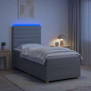 Imagine vidaXL Pat cu arcuri LED și saltea Gri deschis 100 x 200 cm Țesătură