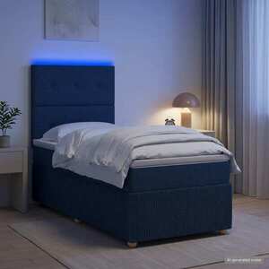 Imagine vidaXL Pat cu arcuri LED și saltea albastru 100 x 200 cm Țesătură