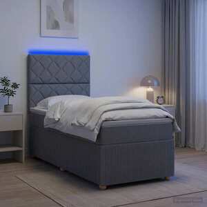 Imagine vidaXL Pat cu arcuri LED și saltea Gri deschis 100 x 200 cm Țesătură