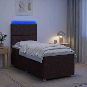 Imagine vidaXL Pat cu arcuri LED și saltea Maro închis 100 x 200 cm Țesătură
