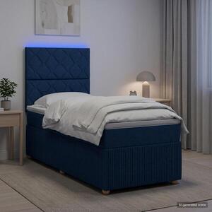 Imagine vidaXL Pat cu arcuri LED și saltea albastru 100 x 200 cm Țesătură