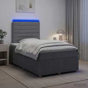 Imagine vidaXL Pat cu arcuri LED și saltea Gri deschis 120 x 200 cm Țesătură