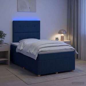 Imagine vidaXL Pat cu arcuri LED și saltea albastru 120 x 200 cm Țesătură