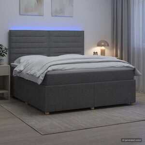 Imagine vidaXL Pat cu arcuri LED și saltea Gri închis 140 x 190 cm Țesătură