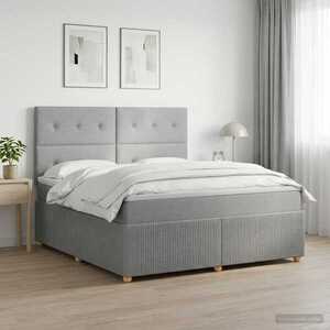 Imagine vidaXL Pat cu arcuri LED și saltea Gri deschis 140 x 190 cm Țesătură