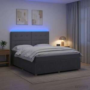 Imagine vidaXL Pat cu arcuri LED și saltea Gri închis 140 x 190 cm Țesătură