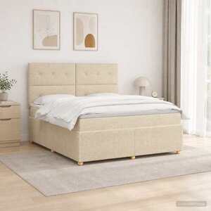 Imagine vidaXL Pat cu arcuri LED și saltea Crem 140 x 190 cm Țesătură