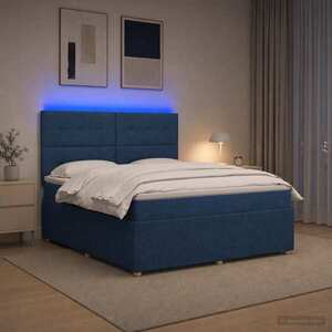 Imagine vidaXL Pat cu arcuri LED și saltea albastru 140 x 190 cm Țesătură
