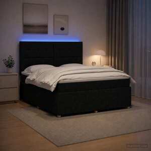 Imagine vidaXL Pat cu arcuri LED și saltea Negru 180 x 200 cm Țesătură