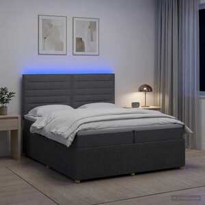 Imagine vidaXL Pat cu arcuri LED și saltea Gri închis 200 x 200 cm Țesătură