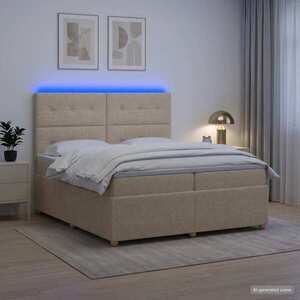 Imagine vidaXL Pat cu arcuri LED și saltea Crem 200 x 200 cm Țesătură