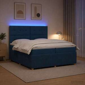 Imagine vidaXL Pat cu arcuri LED și saltea albastru 200 x 200 cm Țesătură
