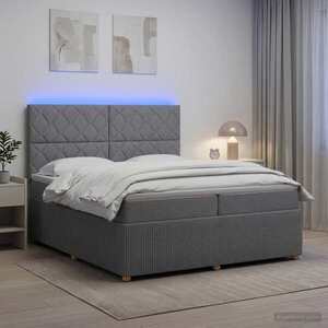 Imagine vidaXL Pat cu arcuri LED și saltea Gri deschis 200 x 200 cm Țesătură