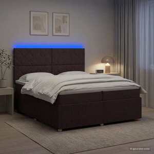 Imagine vidaXL Pat cu arcuri LED și saltea Maro închis 200 x 200 cm Țesătură
