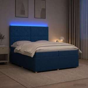 Imagine vidaXL Pat cu arcuri LED și saltea albastru 200 x 200 cm Țesătură