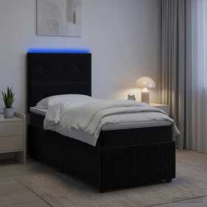 Imagine vidaXL Pat cu arcuri LED și saltea Negru 80 x 200 cm Catifea