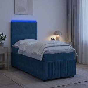 Imagine vidaXL Pat cu arcuri LED și saltea albastru 80 x 200 cm Catifea