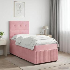Imagine vidaXL Pat cu arcuri LED și saltea Roz 80 x 200 cm Catifea