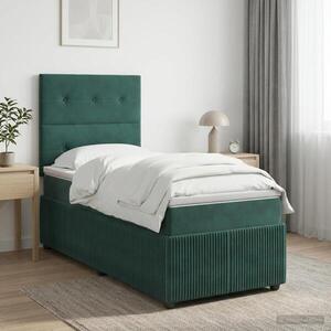 Imagine vidaXL Pat cu arcuri LED și saltea Verde închis 90 x 190 cm Catifea