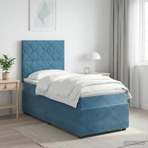 Imagine vidaXL Pat cu arcuri LED și saltea albastru 100 x 200 cm Catifea