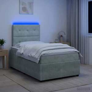 Imagine vidaXL Pat cu arcuri LED și saltea Gri deschis 120 x 200 cm Catifea