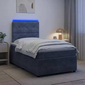 Imagine vidaXL Pat cu arcuri LED și saltea Gri închis 120 x 200 cm Catifea
