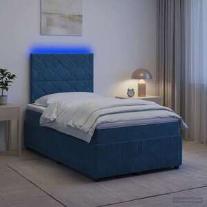 Imagine vidaXL Pat cu arcuri LED și saltea albastru 120 x 200 cm Catifea
