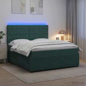 Imagine vidaXL Pat cu arcuri LED și saltea Verde închis 140 x 190 cm Catifea