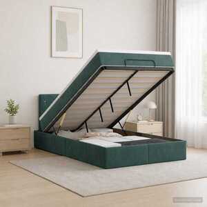Imagine vidaXL Pat ottoman cu saltea Verde închis 120 x 200 cm Catifea