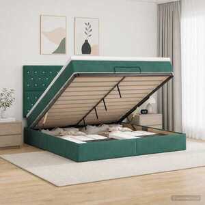 Imagine vidaXL Pat ottoman cu saltea Verde închis 140 x 190 cm Catifea