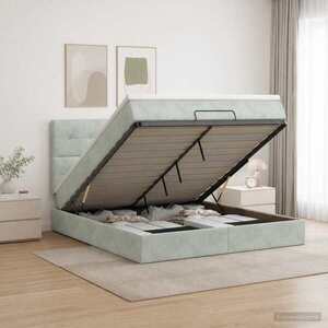Imagine vidaXL Pat ottoman cu saltea Gri deschis 140 x 190 cm Catifea