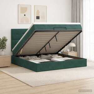 Imagine vidaXL Pat ottoman cu saltea Verde închis 140 x 190 cm Catifea