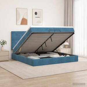 Imagine vidaXL Pat ottoman cu saltea Albastru închis 200 x 200 cm Catifea