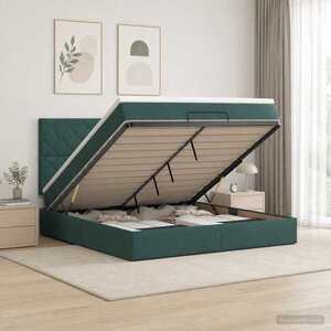 Imagine vidaXL Pat ottoman cu saltea Verde închis 140 x 190 cm Catifea