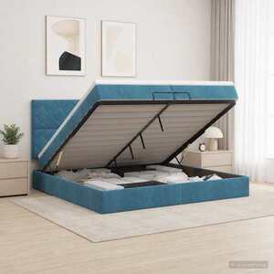 Imagine vidaXL Pat ottoman cu saltea Albastru închis 200 x 200 cm Catifea