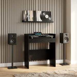 Imagine vidaXL Masă DJ Stejar Negru 102 x 45 x 102 cm Lemn prelucrat